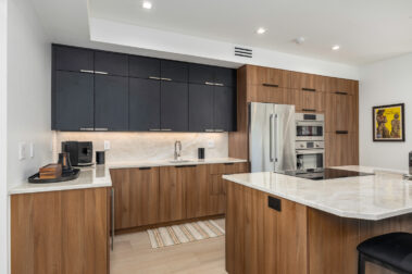 Kitchen countertop installation Tucson AZ with polished granite slab